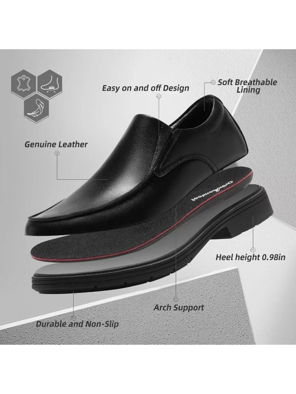 OrthoComfoot Men's Black Leather Comfortable Formal Tuxedo Slip On Oxford Shoes